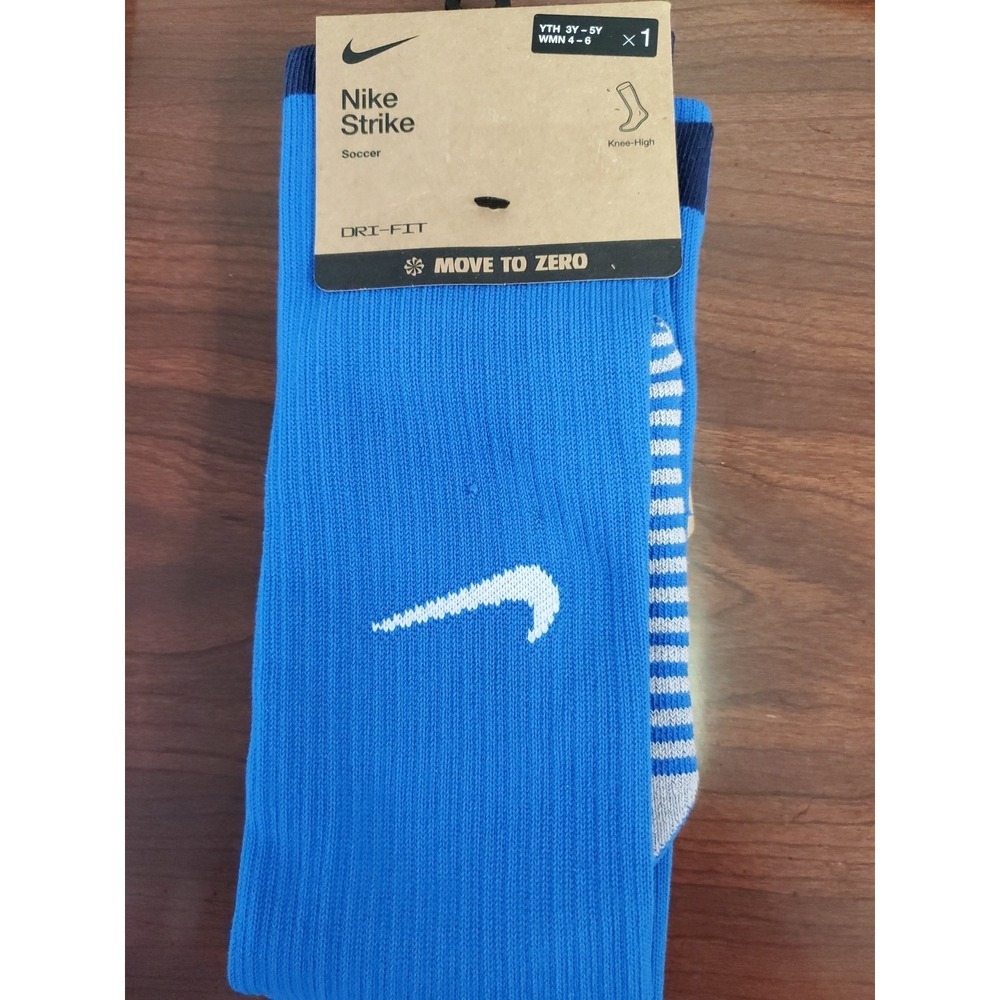 Nike Strike Blue Knee High Cushion Logo Soccer Socks YTH 3Y-5Y WMN 4-6‎ New!